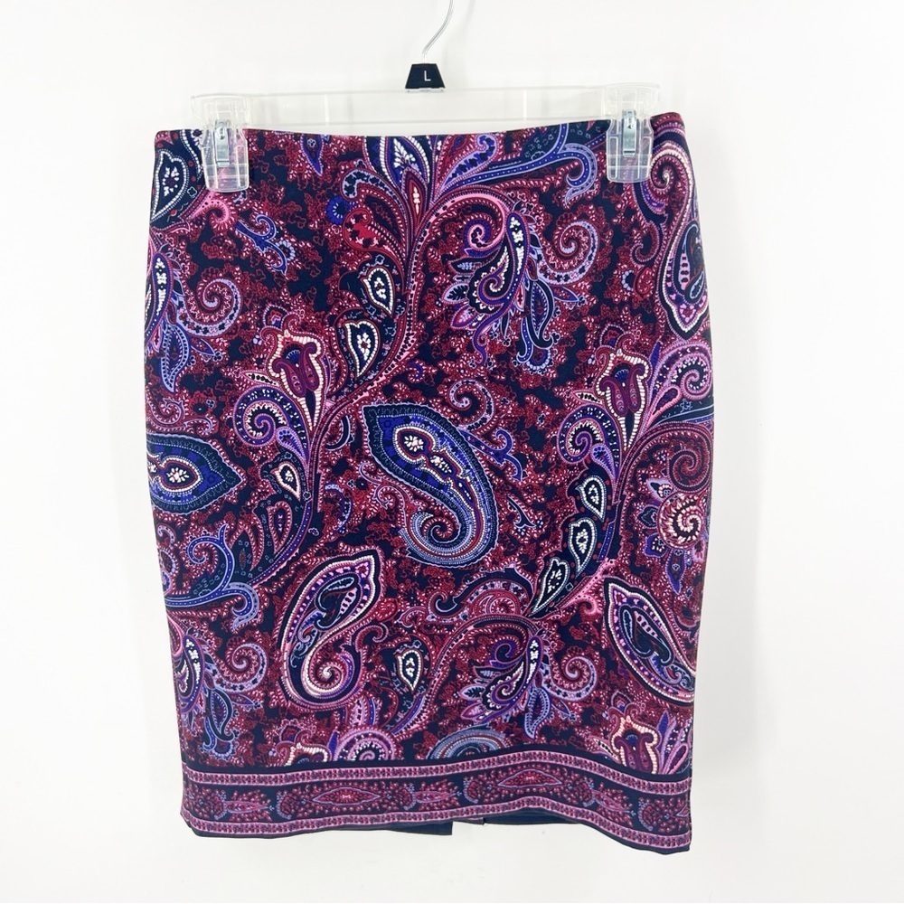 โ
Talbots Womens Colorful Straight Skirt Size 10P Purple Blue Paisley Above Knee